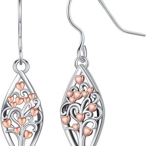 Elegant Silver and Rose Gold Tree of Life Earrings